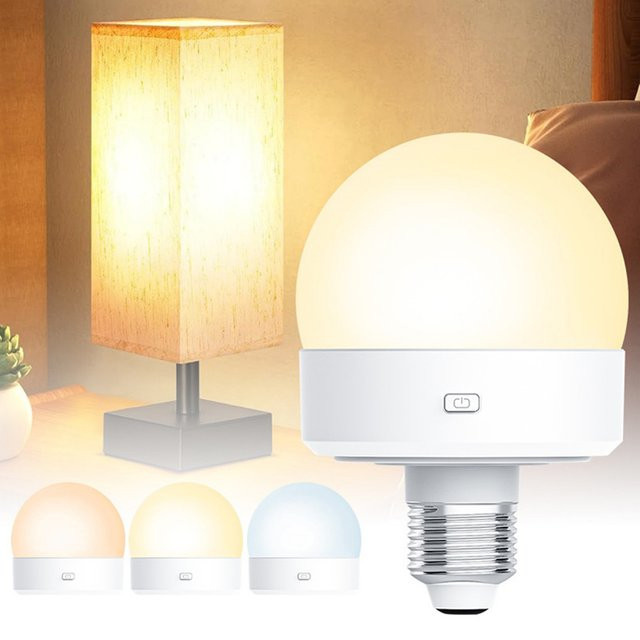 Wiederaufladbare E27 LED Eishockey-Glühbirne mit Fernbedienung, 3 Lichtfarben, Dimmer und Timer für Nachttisch und Schlafzimmer - Bild 1