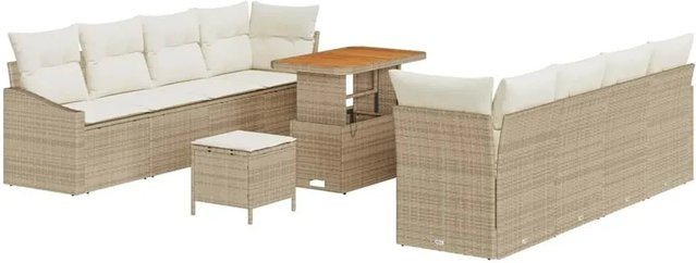 vidaXL 11-teiliges Gartensofa Set aus Poly Rattan und Akazie mit Kissen in Beige - Bild 1