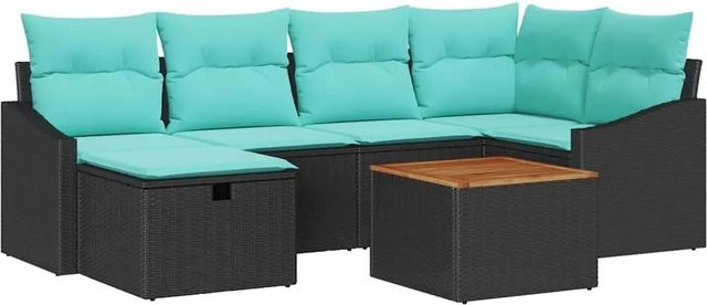 vidaXL Gartensofa-Set aus Poly-Rattan in Schwarz mit 7-teiliger Polsterung und Tisch - Bild 1