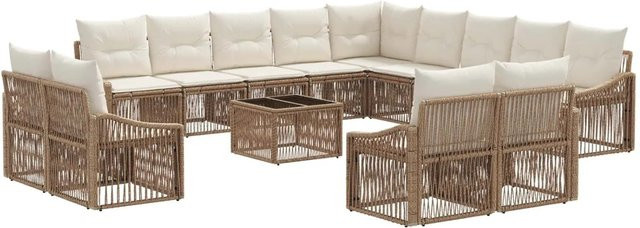 vidaXL Gartensofa-Set 14-teilig in U-Form aus Poly-Rattan und Stahl in Beige mit Polsterung und Kissen - Bild 1
