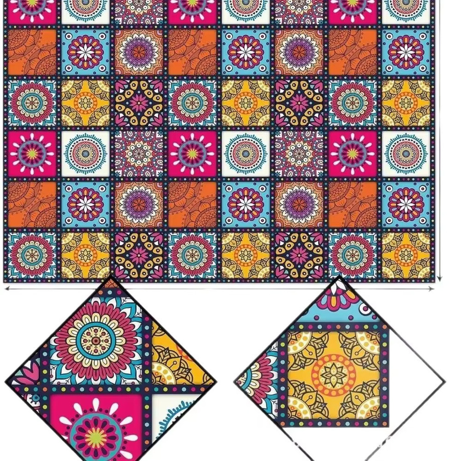 VIKAMA Wasserabweisende Tischdecke aus Leinen mit ethnischem geometrischem Boho-Print in Mehrfarbig - Bild 3