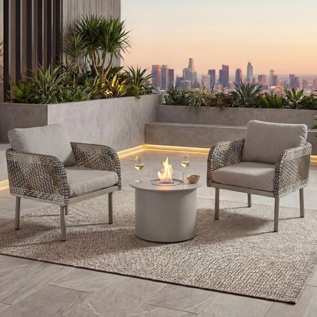 MCW Poly-Rattan Lounge-Set P80 mit Tischkamin in Beige - Bild 1
