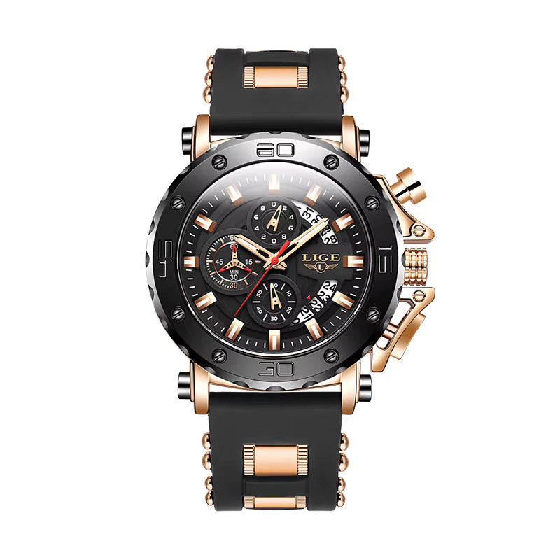 LIGE Chronograph, Quarz, Schwarz, Silikon, Herren - Bild 5
