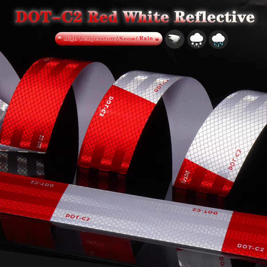 Dot-C2 reflektierendes Klebeband in Rot-Weiß aus PET-Mikroprisma als wasserdichte Sicherheitswarnfolie für LKW - Bild 3