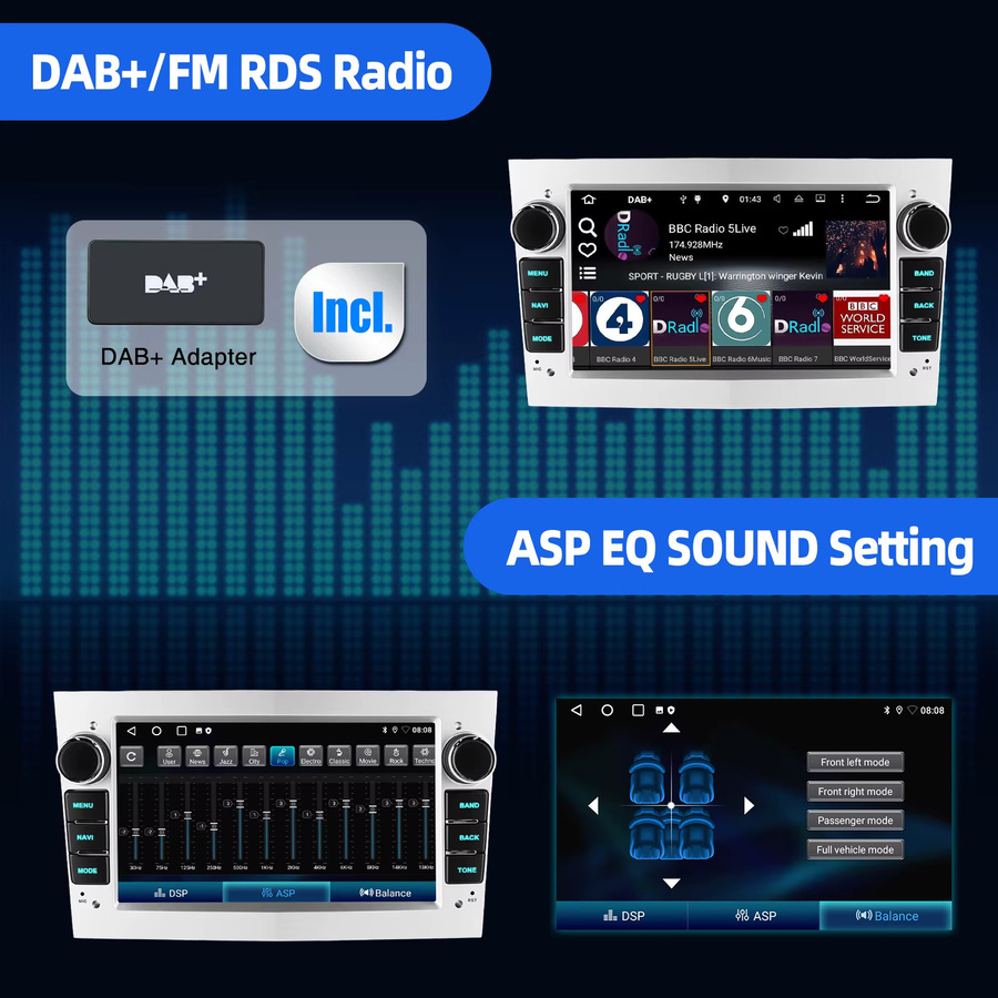 ESSGOO Drahtloses Android 15 Autoradio mit CarPlay und Wi-Fi für Opel Astra H G J Antara Vectra C B Vivaro Corsa C D Zafira B Multimedia-Player in Schwarz - Bild 4