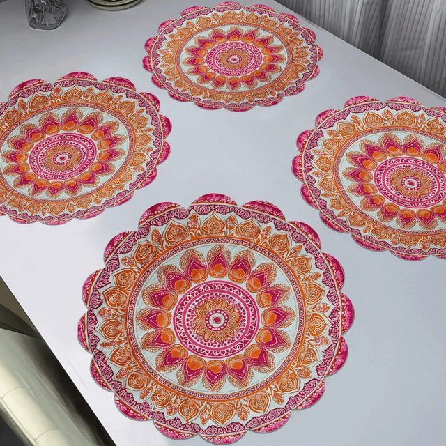 VIKAMA 4-teiliges Tischset mit Mandala-Muster für runden Esstisch und Café - Bild 1