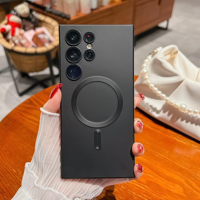 Magnetische Schutzhülle für Samsung Galaxy S25 S24 S23 S22 S21 Ultra Plus FE mit Wireless Charging und MagSafe Funktion in Matt, Stoßfest, Schwarz oder Pink - Bild 1