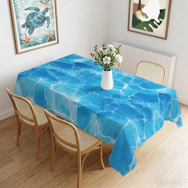 Rechteckige Tischdecke JINGYUE Pet in Tiefblau mit Wellen-Design, wasserabweisend und waschbar, B/T: 90 x 140 cm - Bild 1