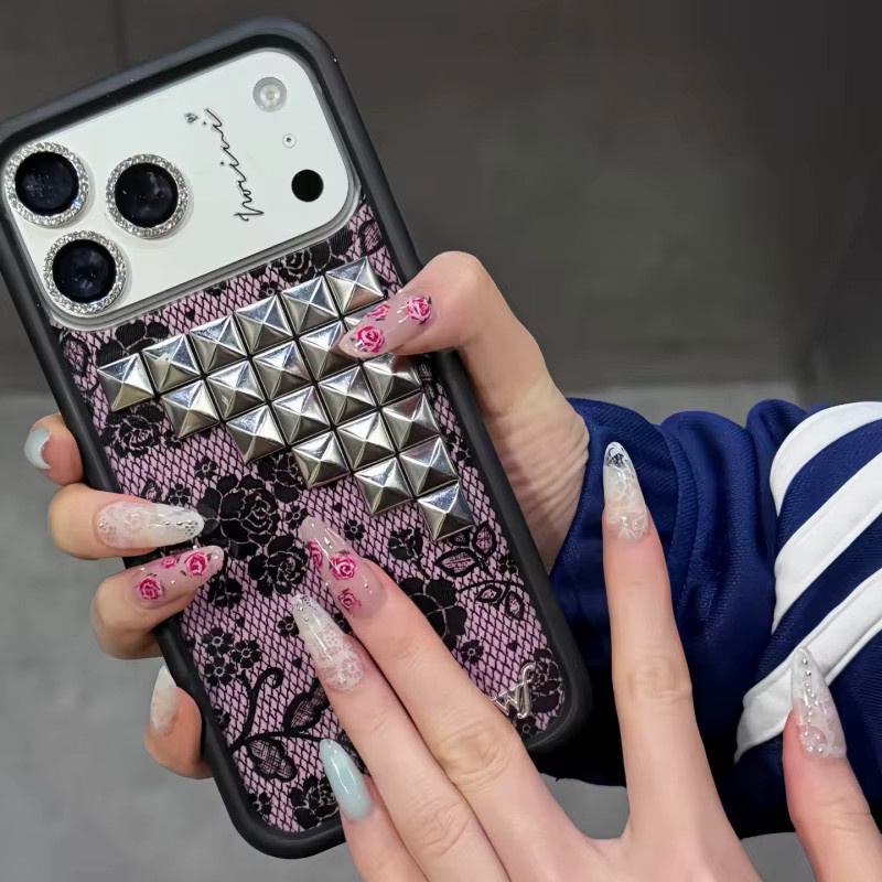 Potdemiel Wildflower Lace Lover 3D-Nieten Handyhülle für iPhone 16 15 14 13 12 Pro Max mit floralem Blumenmuster - Bild 2