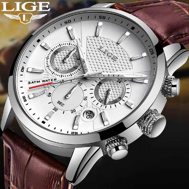 LIGE Chronograph Armbanduhr, Leder, Quarz, Herren - Bild 1