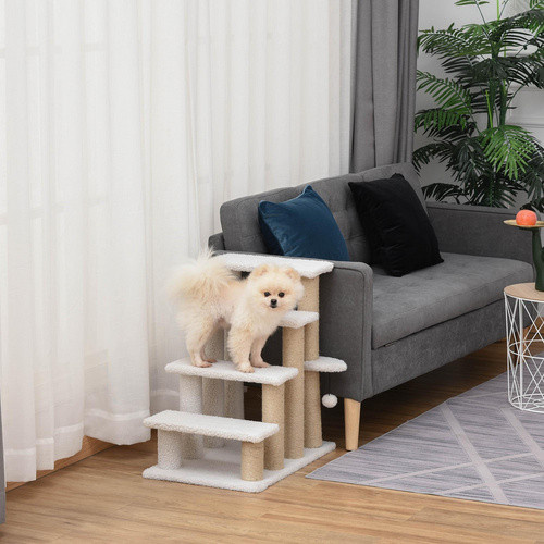 PawHut Haustiertreppe mit Kratzbaum für Katzen in Weiß, B/T/H: 60 x 40 x 64 cm - Bild 3