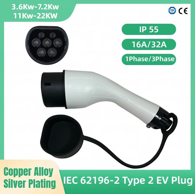 Dreiphasen-Konverter für Elektrofahrzeuge Typ 2 mit USB-C Anschluss, 11 kW und 22 kW, 16 A und 32 A, IEC62196-2-Adapter, Farbe: Weiß - Bild 1