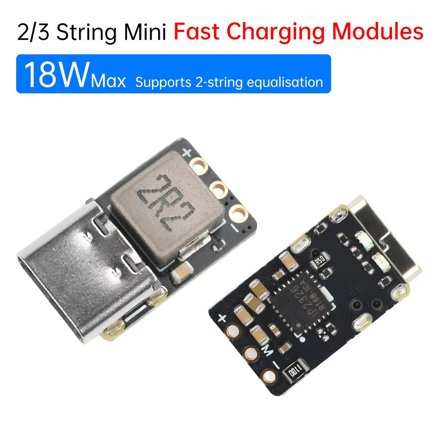 Gaqqee Mini Li-Ionen-Akku Schnelllademodul 18W 2S/3S DC 4,5-9,5V Typ-C Boost Step-Up-Stromversorgung mit intelligenter Spannungsanpassung in Schwarz - Bild 2