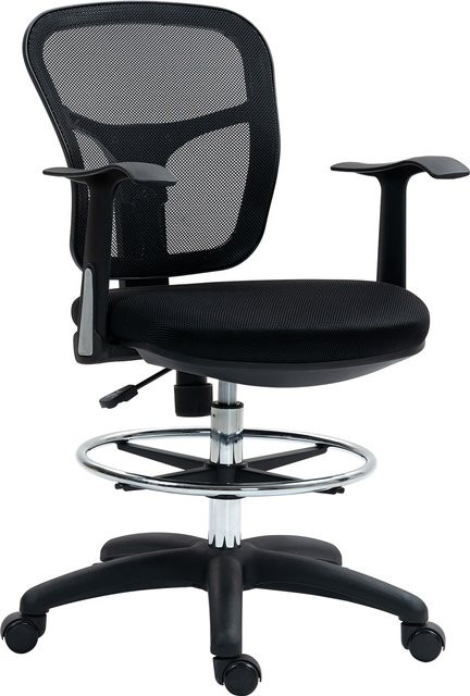 HOMCOM Ergonomischer Bürostuhl mit Fußring und Rückenlehne in Schwarz, höhenverstellbar, B/T/H: 55 x 58 x 94 cm - Bild 1