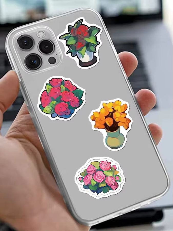 50 Stück Niedliche Cartoon-Blumen-Aufkleber Set in Mehrfarbig für Notizbücher, Gitarren und Gepäck - Bild 5