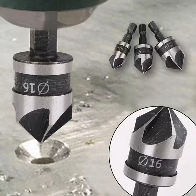 3-teiliges Entgratungs- und Fasenfräser-Set aus HSS-Stahl in Silber für Edelstahl und Holz mit Sechskant-Griff - Bild 1