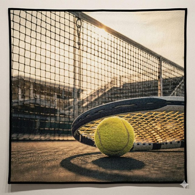 Retro Tennis Wandbehang mit Tennisball und Schläger als ästhetische Sport Wandkunst von JMG Household Supplies, Mehrfarbig, Breite: 90 cm, Höhe: 150 cm - Bild 1