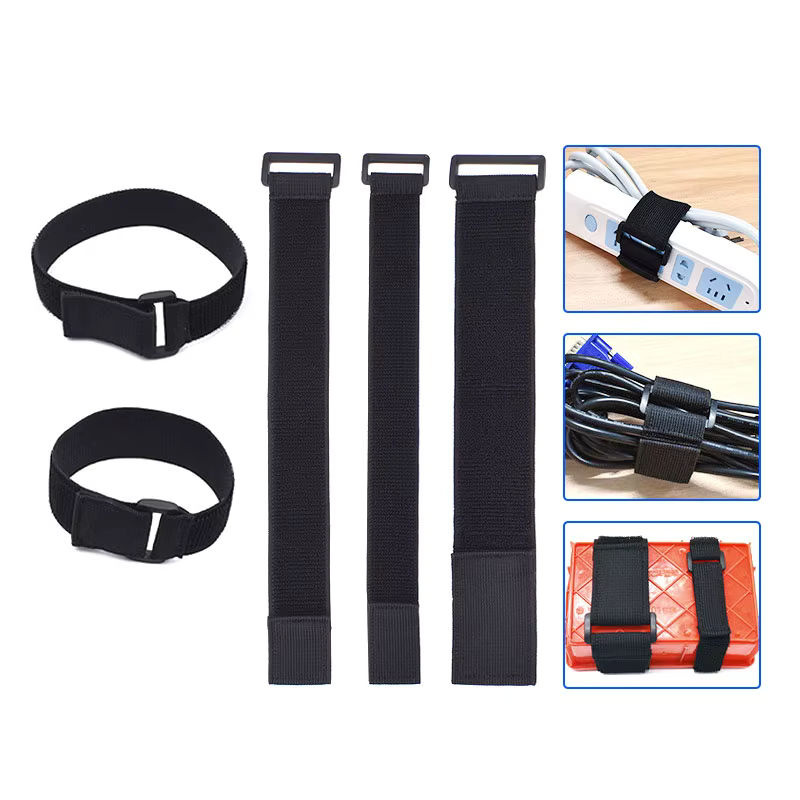 5 Stück elastische Kabelbinder mit Klettverschluss aus Nylon in Schwarz mit umgekehrter Schnalle und Stretch-Verschluss als Kabelwickel-Organizer - Bild 6