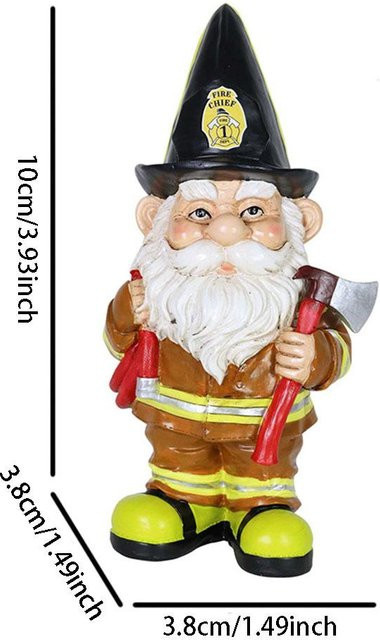 Fishine Gartenskulptur Zwerg als alter Feuerwehrmann in Schwarz und Multicolour aus Harz - Bild 1