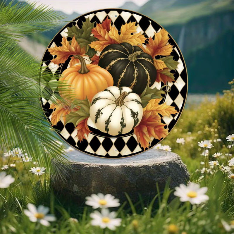 Willkommensschild Hello Young Vintage Autumn Pumpkins – runder Aluminiumkranz in mehrfarbigem Design, Durchmesser: 20,3 cm - Bild 5