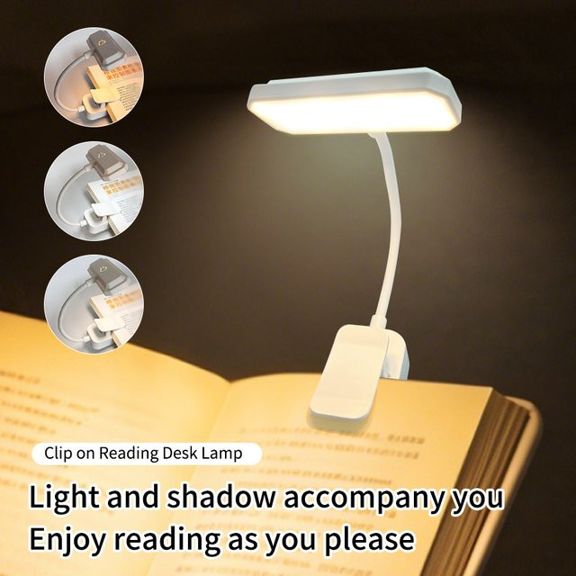 GGBEE Wiederaufladbare LED Clip-Buchlampe in Weiß mit 3 Farbmodi und Dimmfunktion - Bild 1