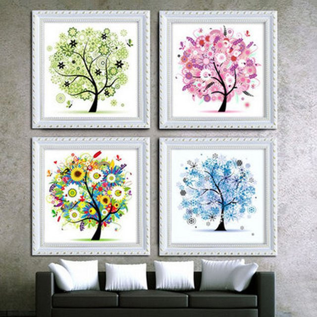 1pcolorful Kreuzstich Stickerei Set Vier Jahreszeiten Baum in Multicolor zur Wandmontage - Bild 1