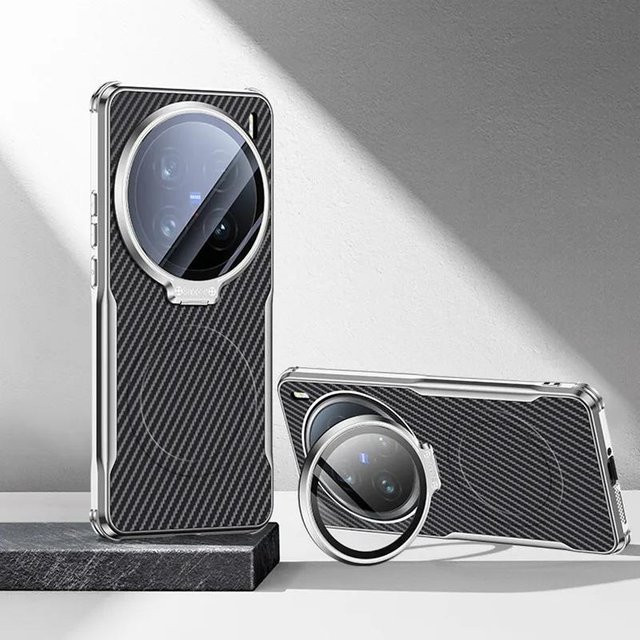 VIVO X300 Pro Handyhülle mit Metall-Kamera-Abdeckung und Kohlefaser-Design in Schwarz, Magnetisch und Stoßfest mit Silikonrand - Bild 1