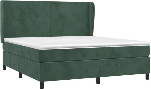 vidaXL Boxspringbett mit Matratze in Dunkelgrün aus Samt, Hybridbett mit Taschenfederkern, B/T: 160 x 200 cm - Bild 1