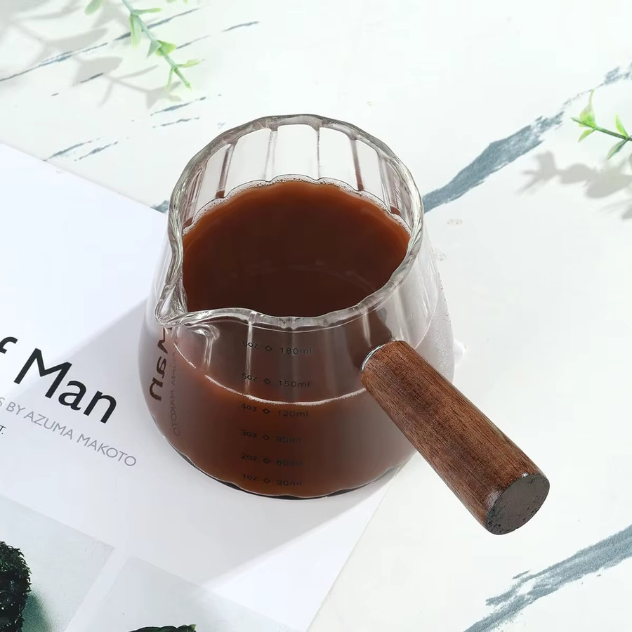 Leeseph Glas-Milchbecher mit Holzgriff, transparenter Espresso-Kaffeetassen-Becher und Sahnekrug, 180 ml - Bild 6