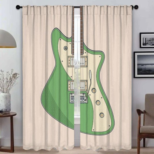 Verdunkelungsvorhang mit Gitarrenmuster in Beige, 2 Paneele, Breite: 50 cm, Höhe: 70 cm - Bild 1