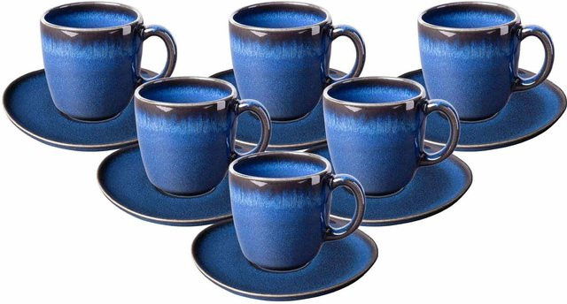 Villeroy & Boch like. Kaffeetassen mit Untertassen Lave Blau Porzellan 6er Set 190 ml - Bild 1