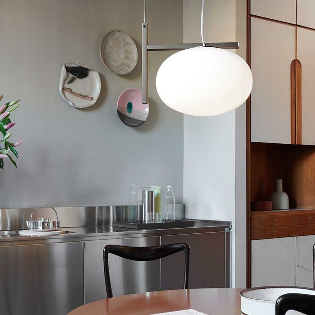 Oluce Alba 466 Pendelleuchte in Bronze und Weiß aus Metall und Glas - Bild 1