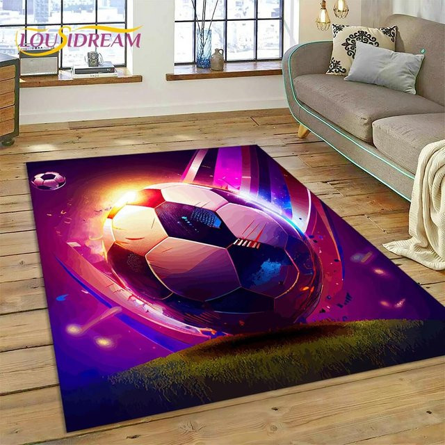 Karpetti 3D-Teppich mit Fußballfeld Motiv in Multicolour, waschbarer Polyester-Bodenmatte für Kinderzimmer, Wohnzimmer oder Schlafzimmer, B/T: 120 x 100 cm - Bild 1