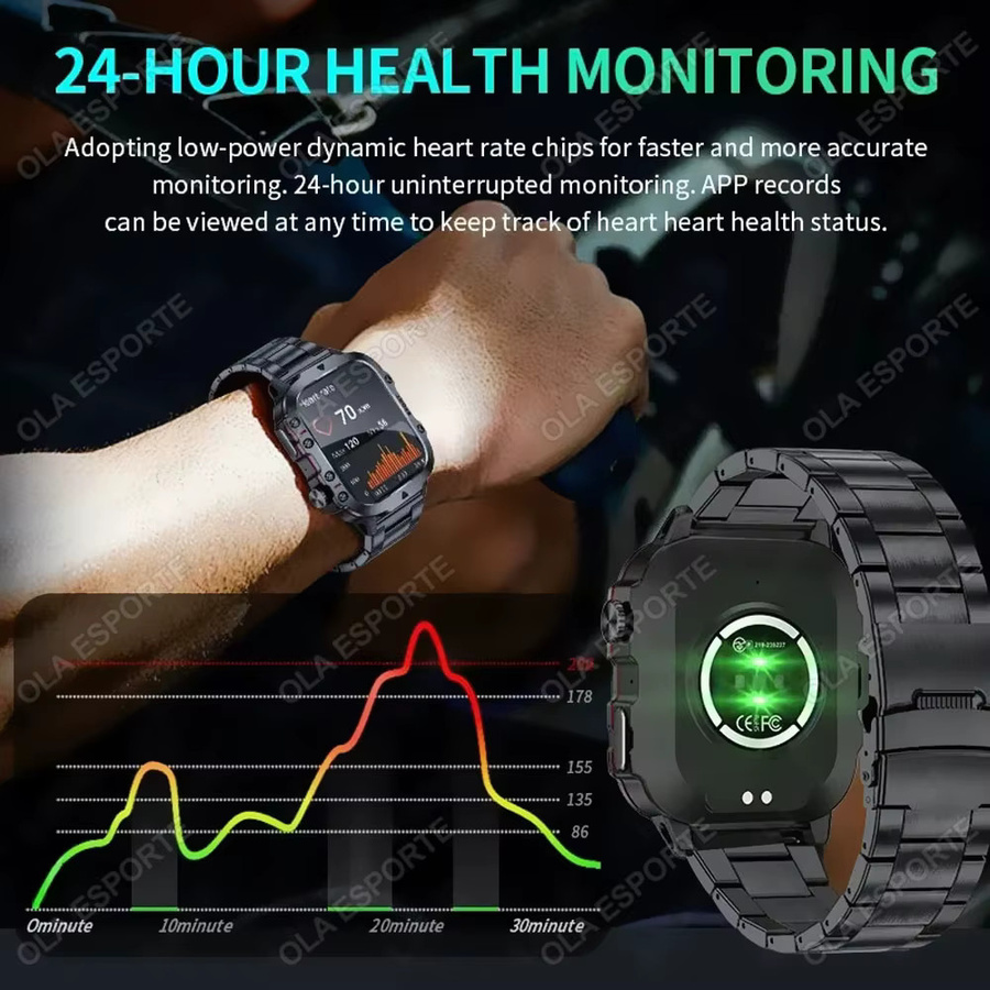 Ola Esporte Hw12 Militärische Smartwatch für Herren in Schwarz mit GPS, Bluetooth-Anrufen und Gesundheitsmonitor - Bild 4