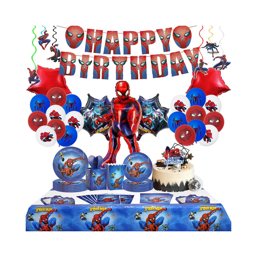 Marvel SpiderMan Geburtstagsparty-Dekorationsset mit bunten Latexballons, Aluminiumfolienballons, Banner und Einweggeschirr für Kinder - Bild 3