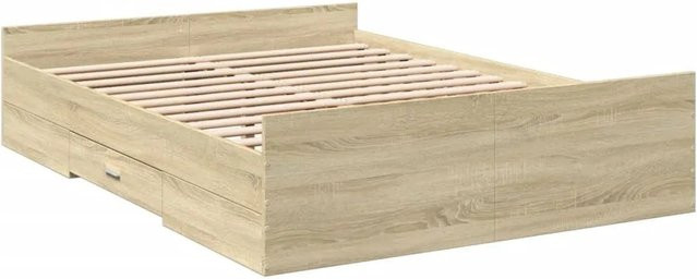 vidaXL Bettgestell mit Schubladen in Sonoma-Eiche, Farbe Braun, aus Holzwerkstoff, B/T/H: 120 x 200 x 40 cm - Bild 1