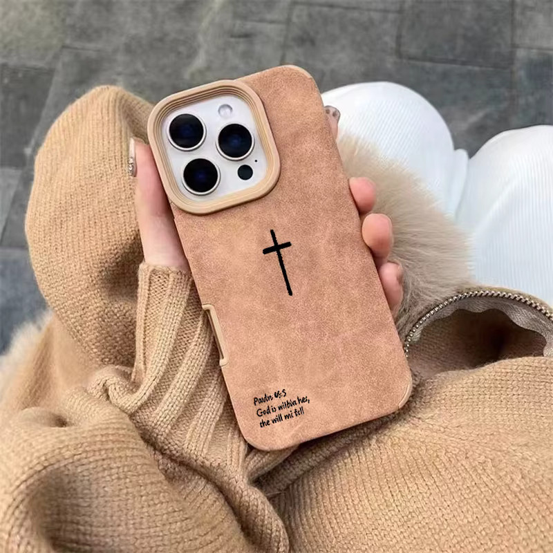 GOD Jesus Handyhülle für Apple iPhone 17 16 15 14 13 12 11 Pro Max XR XS in Braun aus Kunstleder und Wildleder - Bild 2