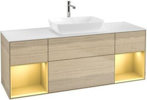 V&B Waschtischunterschrank Finion mit Wandbeleuchtung, Farbe Weiß und Eiche lackiert, Breite: 160 cm - Bild 1