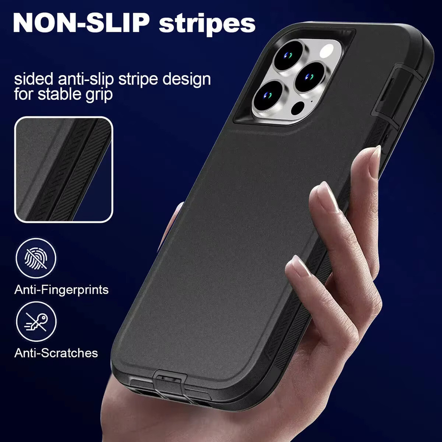 Robuste 3-in-1 Schutzhülle für iPhone 16 15 14 13 11 Pro Max Mini X XR XS Max SE in Militärschutzklasse, staubdicht und stoßfest, Farben: Schwarz, Rot, Lila - Bild 2