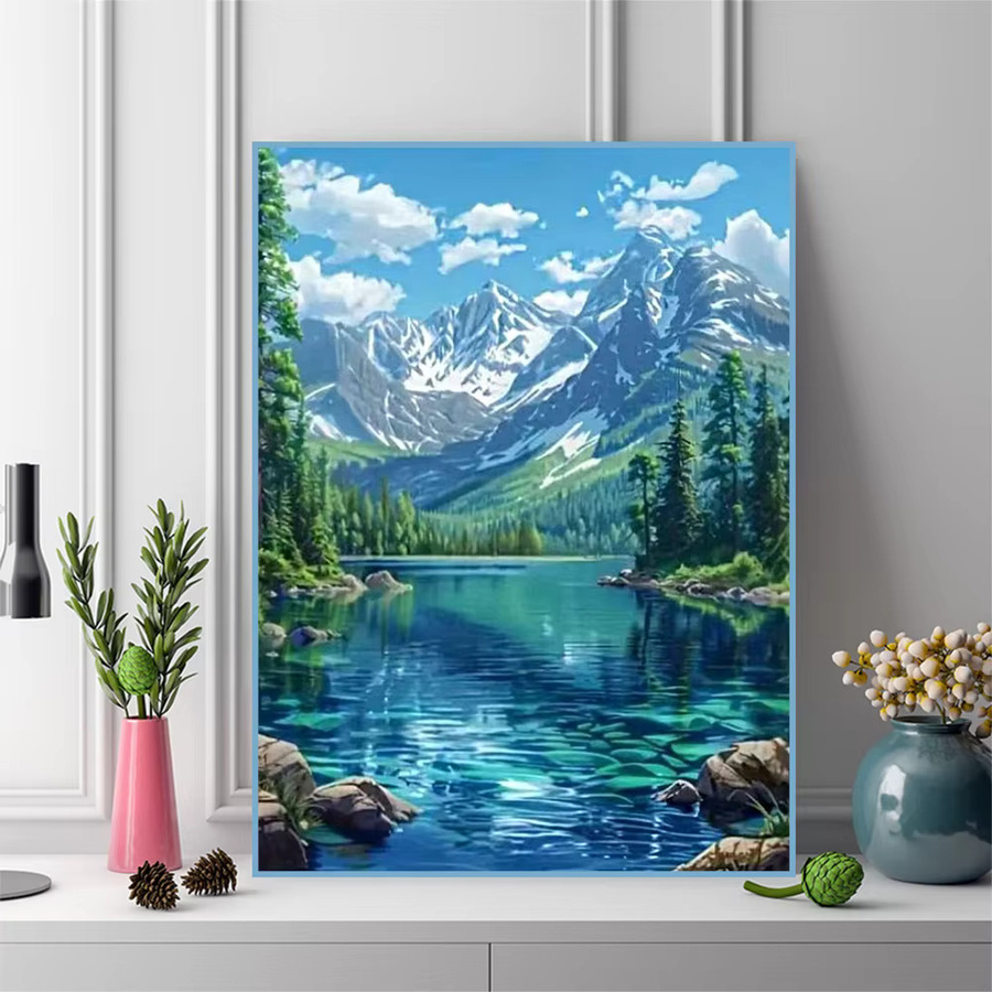 Momoart Diamantmalerei See-Landschaft DIY Diamant-Mosaik mit Berg und Fluss, Acryl-Bastelbedarf in Multicolour, B/H: 30 x 20 cm - Bild 3