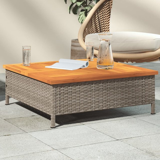 MobelMall Gartentisch aus Polyrattan und Akazienholz in Grau und Braun, B/T/H: 70 x 70 x 25 cm - Bild 1