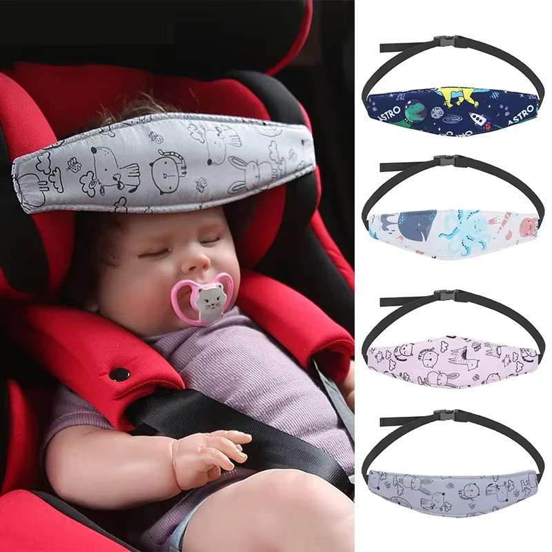 Verstellbarer Kopfbefestigungsgurt für Babys in Blau als Sicherheitskissen für Autositz und Kinderwagen - Bild 2