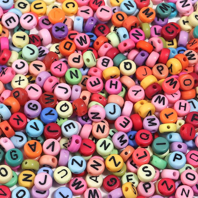 louleur Buchstabenperlen Acryl, mehrfarbig, 6,8 mm, 100 Stück - Bild 1