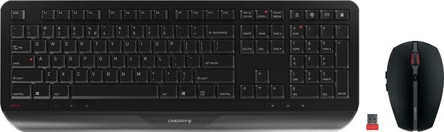 Cherry Gentix Desktop kabelloses Tastatur- und Maus-Set in Schwarz mit US-Layout (QWERTY) und USB-A-Empfänger - Bild 1