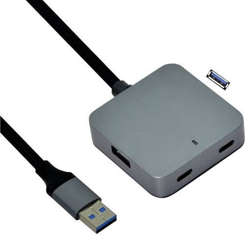 VALUE USB 3.2 Gen1 Hub mit 4 Ports (2x USB-A und 2x USB-C) inklusive 5m Verlängerungskabel, Schwarz/Grau - Bild 1