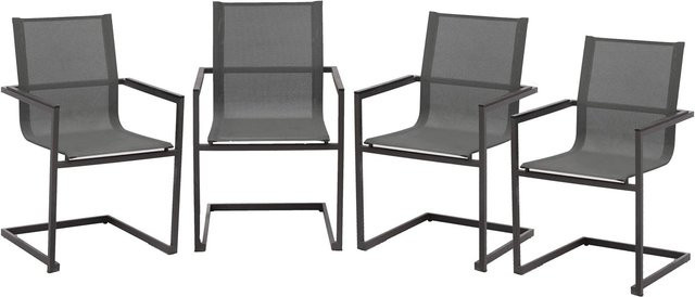 DELUKE Gartenstuhl 4er Set DENNIS Freischwinger aus Edelstahl und Textilene in Anthrazit, wetterfeste Gartenstühle für Outdoor und Essbereich - Bild 1