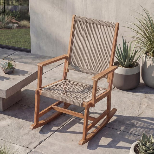 MCW Schaukelstuhl P73 aus Akazie Holz mit Rope Seilgeflecht in Beige - Bild 1