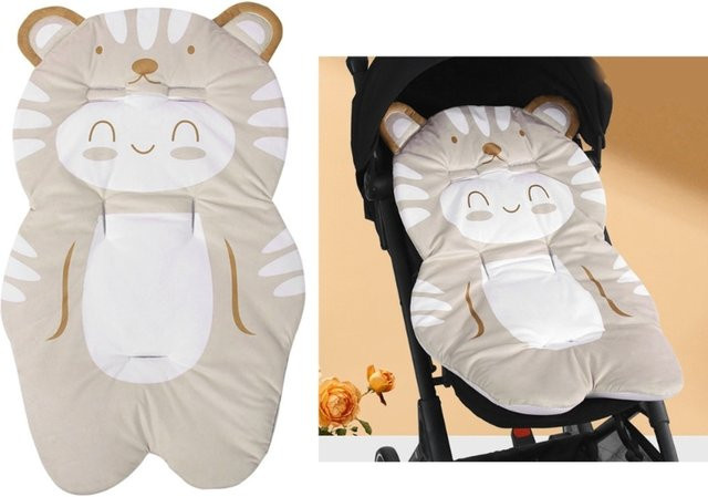 Weiches Baby Kinderwagen Kissen mit Cartoon-Mädchen Motiv in Beige für Kleinkinder und Autositze - Bild 1