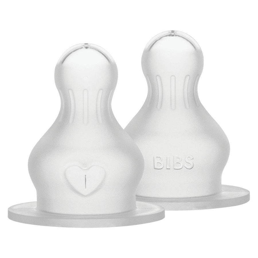 BIBS Trinksauger 2er Pack aus Silikon mit langsamem Nahrungsfluss und Anti-Colic-Ventil, transparent - Bild 1