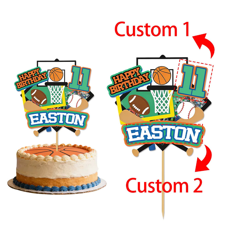 Individuelle Tortendekoration mit Sportthema von joy-enlife, Cupcake-Topper mit Basketball- und Baseball-Design in Multicolour - Bild 2